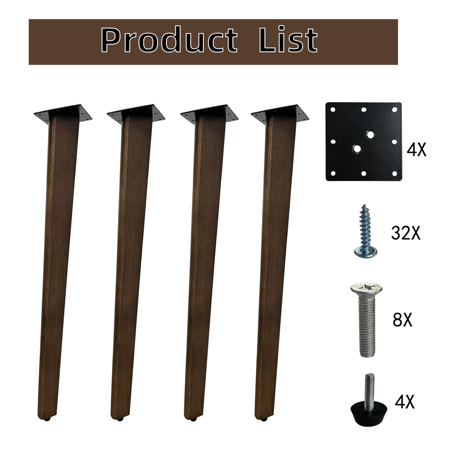 QLLY 28" Slant Wooden Table Legs, Solid Wood Angled Furniture Legs, Set of 4, Easy to Install - Perfect for DIY Dining Tables, Coffee Tables, and Benches