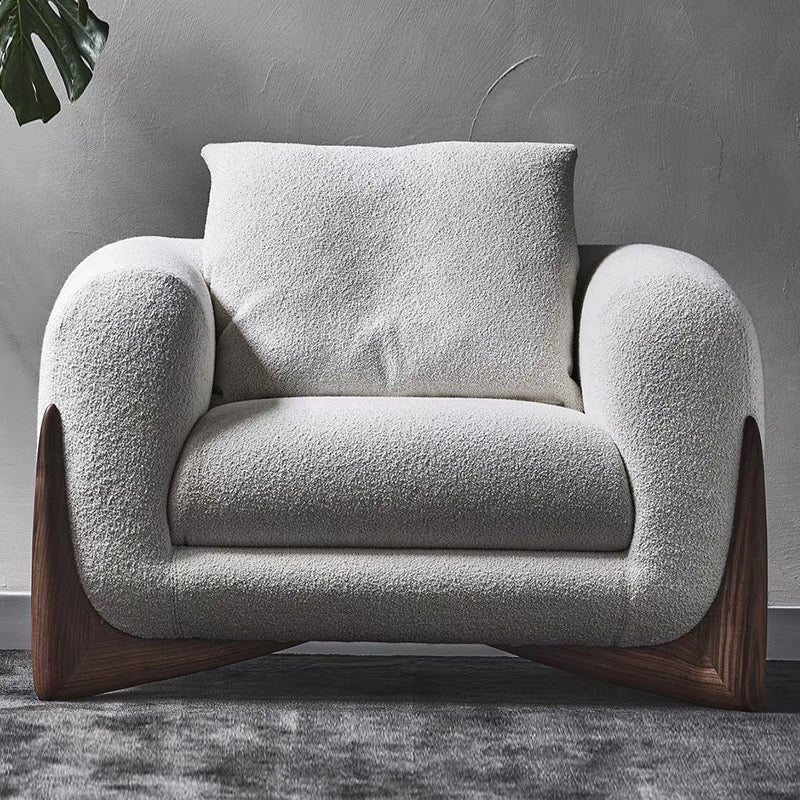 Porada Designer Fabric Straight Row 3-seater Sofa Living Room Wabi-sabi Style White Teddy Velvet Sofa Minimalist Sofa