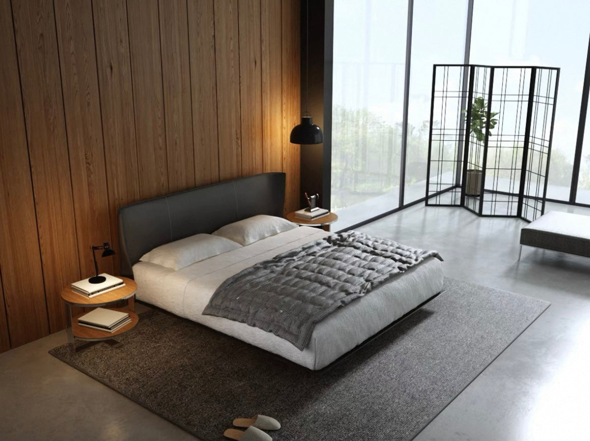 Italian Minimalist Saddle Leather Bed Alys Bed Bedroom Double Bed Suspended Bed Leather bed