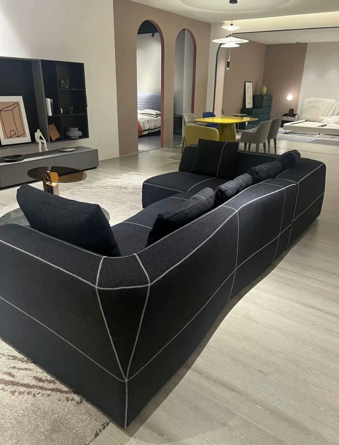 Modern Creative Designer L Geometric Curve Module Multi-seat Combined Bend Sofa