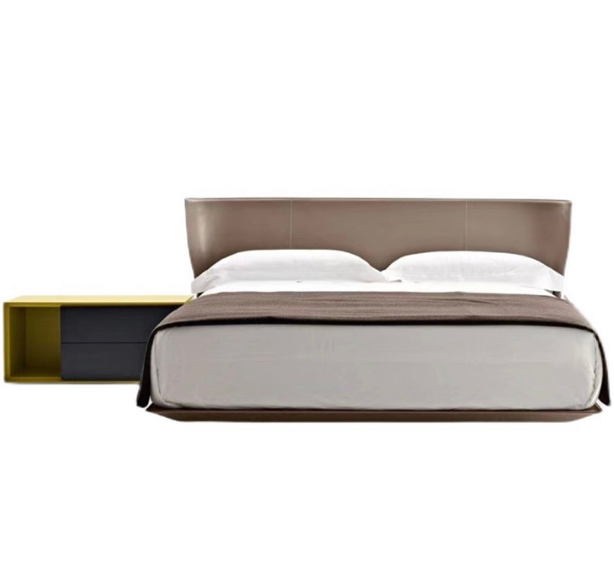 Italian Minimalist Saddle Leather Bed Alys Bed Bedroom Double Bed Suspended Bed Leather bed