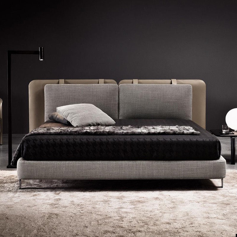Minotti Tatlin Soft Bed Cotton And Linen Fabric Bed Saddle Leather Backrest Bedroom Bed