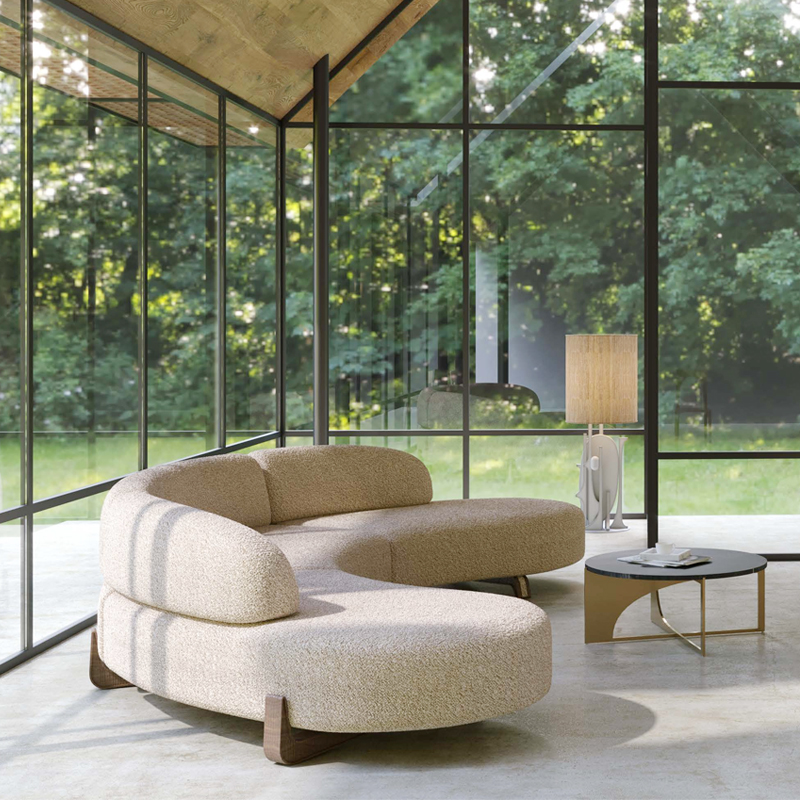 Fashion Design Round Living Room White Sofa Set Hotel Reception Luxury Lobby Sofa Curved 6 Seat Big Couch