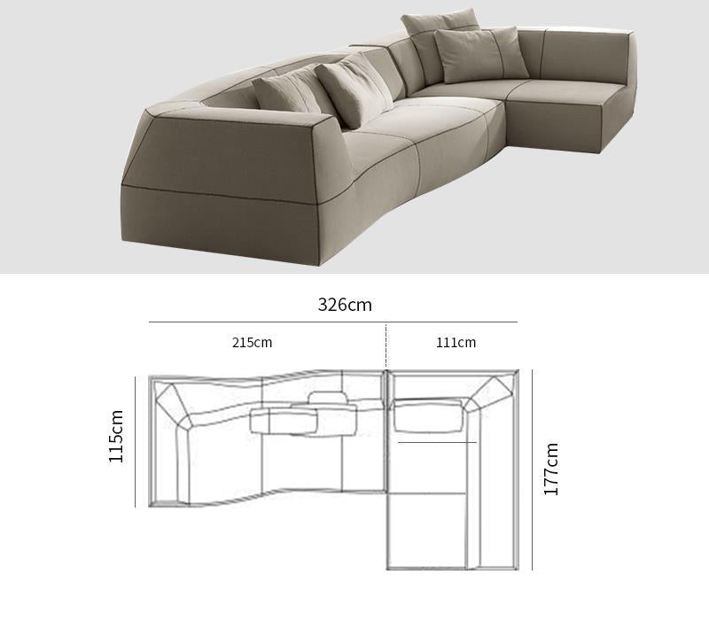 Modern Creative Designer L Geometric Curve Module Multi-seat Combined Bend Sofa