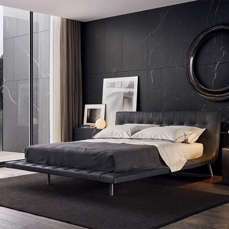 Italian Minimalist Villa large Flat Poliform Onda Bed Bedroom Leather Double Bed