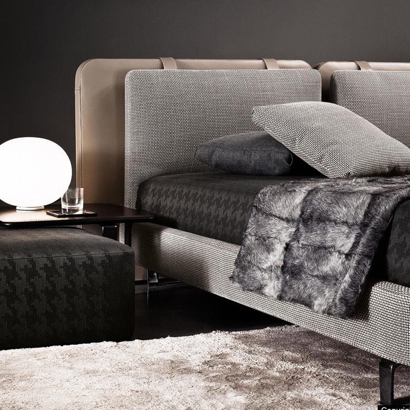 Minotti Tatlin Soft Bed Cotton And Linen Fabric Bed Saddle Leather Backrest Bedroom Bed