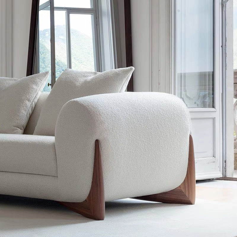 Porada Designer Fabric Straight Row 3-seater Sofa Living Room Wabi-sabi Style White Teddy Velvet Sofa Minimalist Sofa