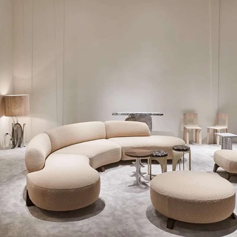 Fashion Design Round Living Room White Sofa Set Hotel Reception Luxury Lobby Sofa Curved 6 Seat Big Couch