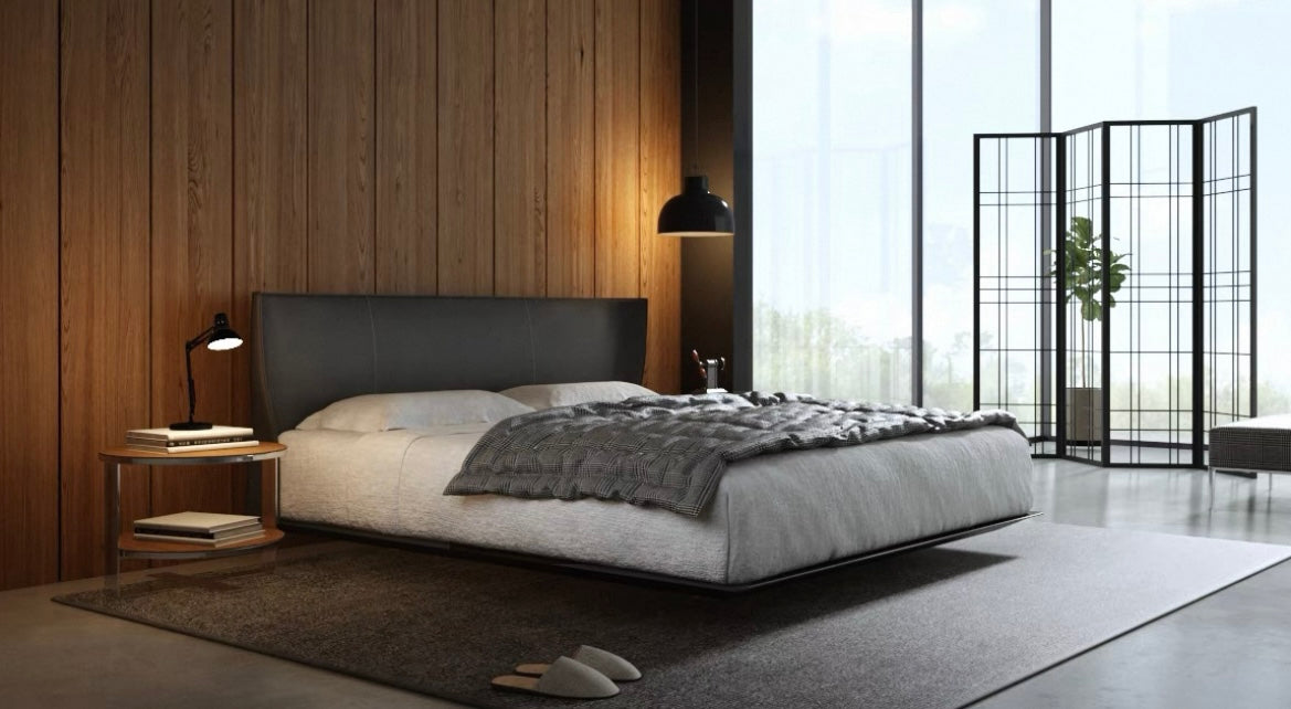 Italian Minimalist Saddle Leather Bed Alys Bed Bedroom Double Bed Suspended Bed Leather bed