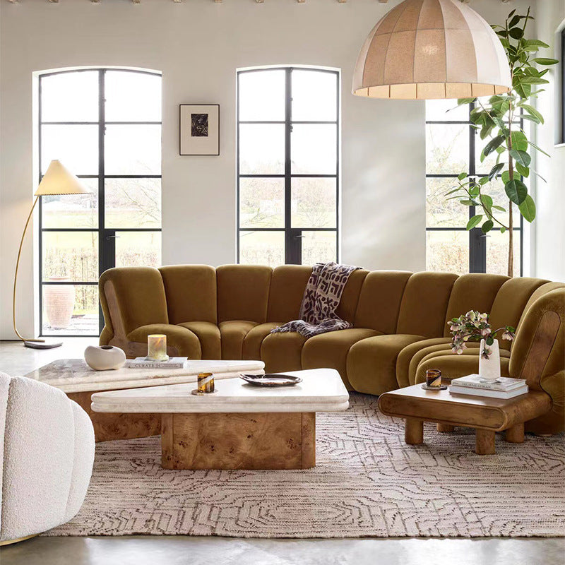 Trend 2025 Home Furniture Sofa Set Living Room Curved Sofa Couch Wooden House White Velvet Fabric Sectional Sofa