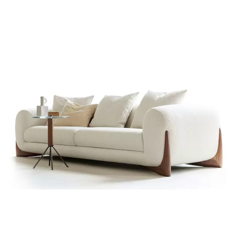 Porada Designer Fabric Straight Row 3-seater Sofa Living Room Wabi-sabi Style White Teddy Velvet Sofa Minimalist Sofa