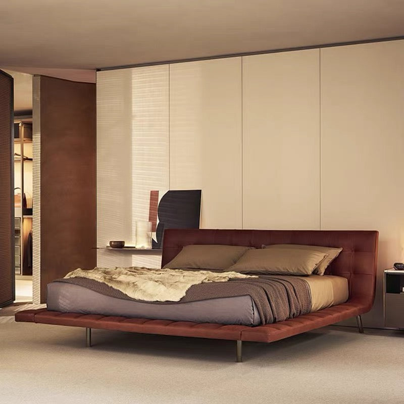 Italian Minimalist Villa large Flat Poliform Onda Bed Bedroom Leather Double Bed