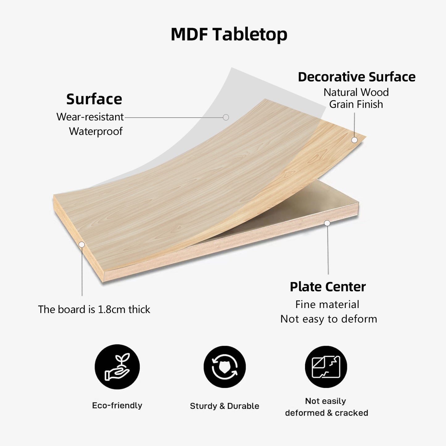 QLLY One-Piece Wood Tabletop, Replacement Board Desktop, Universal Countertop for Table and Workstation