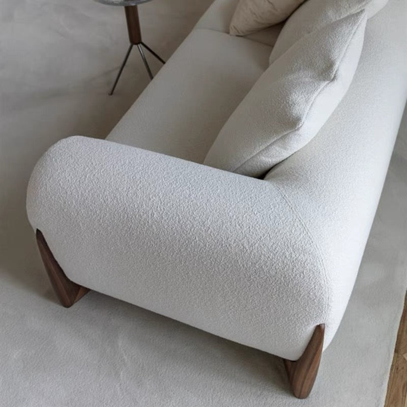 Porada Designer Fabric Straight Row 3-seater Sofa Living Room Wabi-sabi Style White Teddy Velvet Sofa Minimalist Sofa