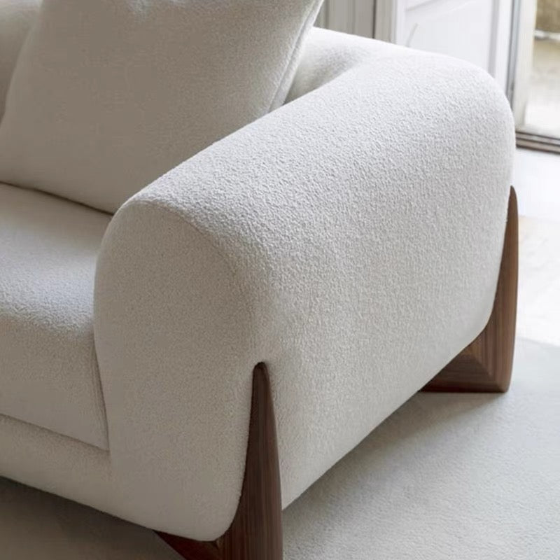Porada Designer Fabric Straight Row 3-seater Sofa Living Room Wabi-sabi Style White Teddy Velvet Sofa Minimalist Sofa