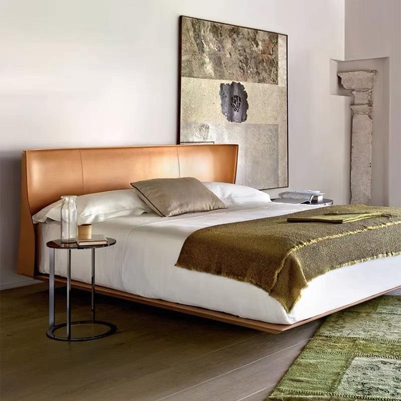 Italian Minimalist Saddle Leather Bed Alys Bed Bedroom Double Bed Suspended Bed Leather bed