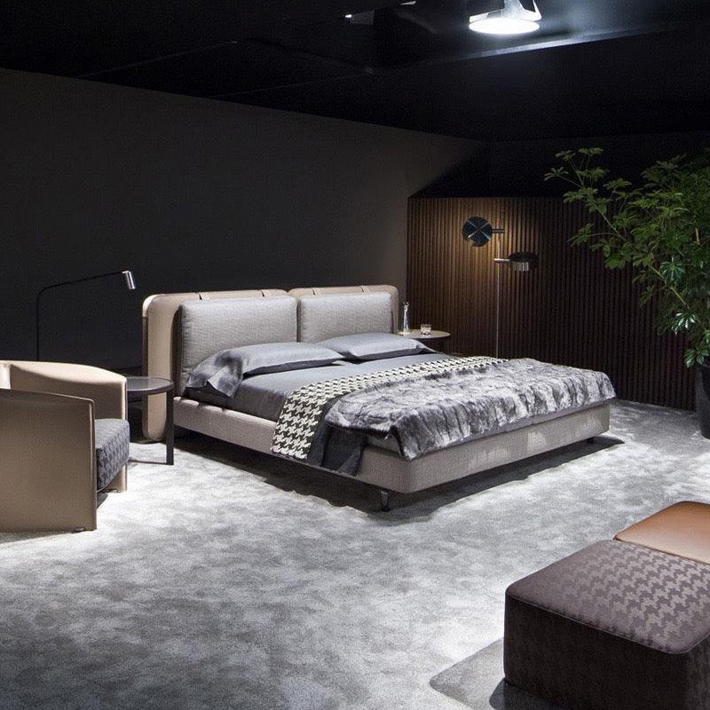Minotti Tatlin Soft Bed Cotton And Linen Fabric Bed Saddle Leather Backrest Bedroom Bed