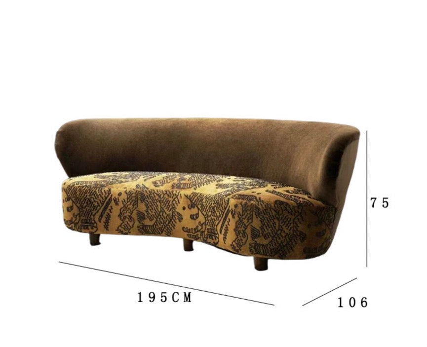 French Retro Living Room Jacquard Curved Sofa Imported Tiger Print Fabric Sofa Popular Niche Homestay Designer Style