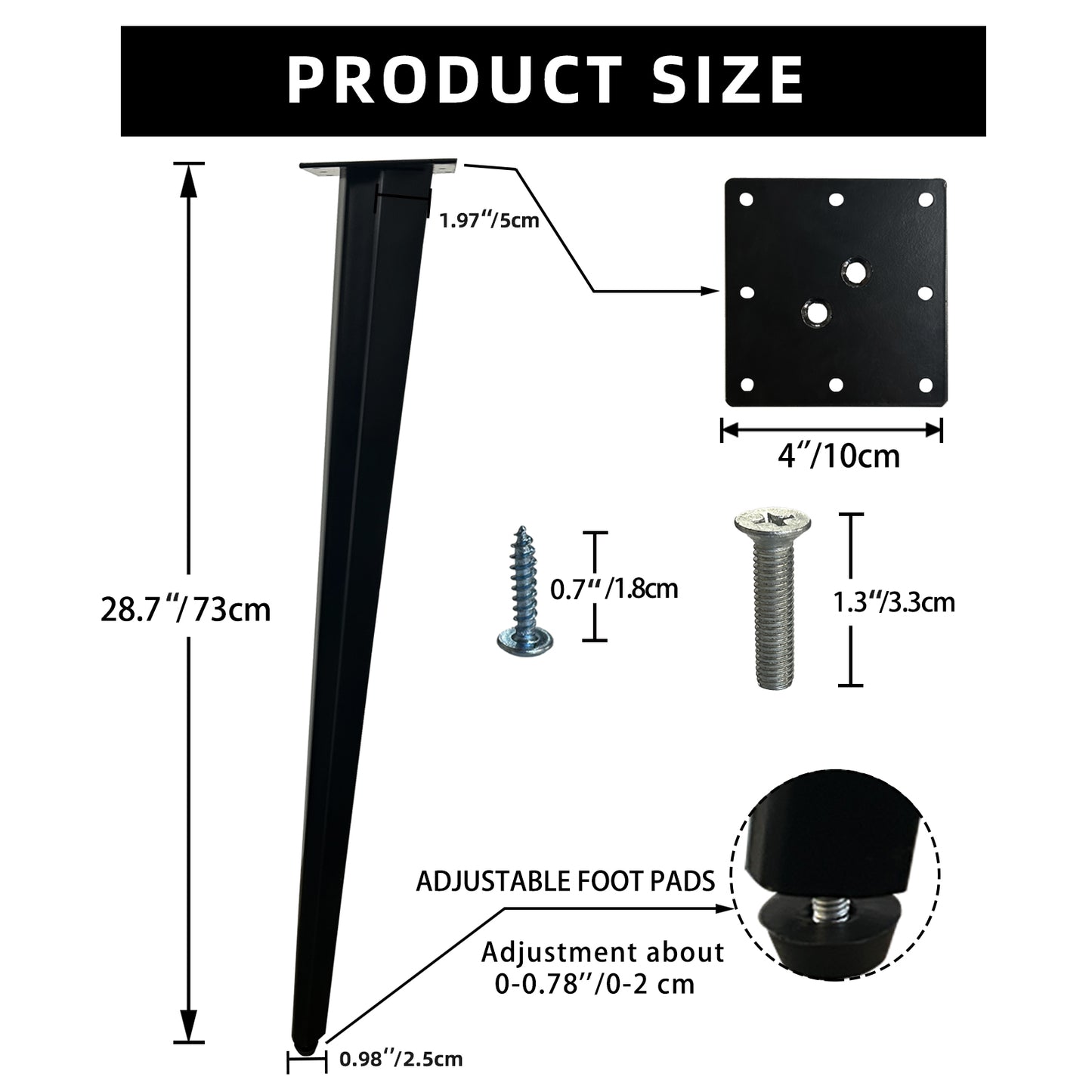 QLLY 28 inch Metal Slant Table Legs, Angled Furniture Legs, Easy Assembly - Ideal for DIY Coffee Tables, Office Desks, and Modern Furniture, Set of 4