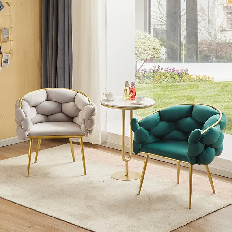 Customized Chaise Velours,Modern Luxury Velvet Fabric Chrome Gold Leg Minimalist Luxury Makeup Casual Dining Chair