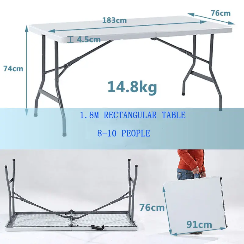 Customized 6ft Heavy Duty Outdoor Folding Camping Dining Picnic Conference Training Wedding Rectangular Plastic Tables For Events Party