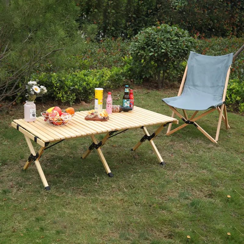 Customized Outdoor Folding Egg Roll Table Suitable For Picnic Camping Solid Wood Table