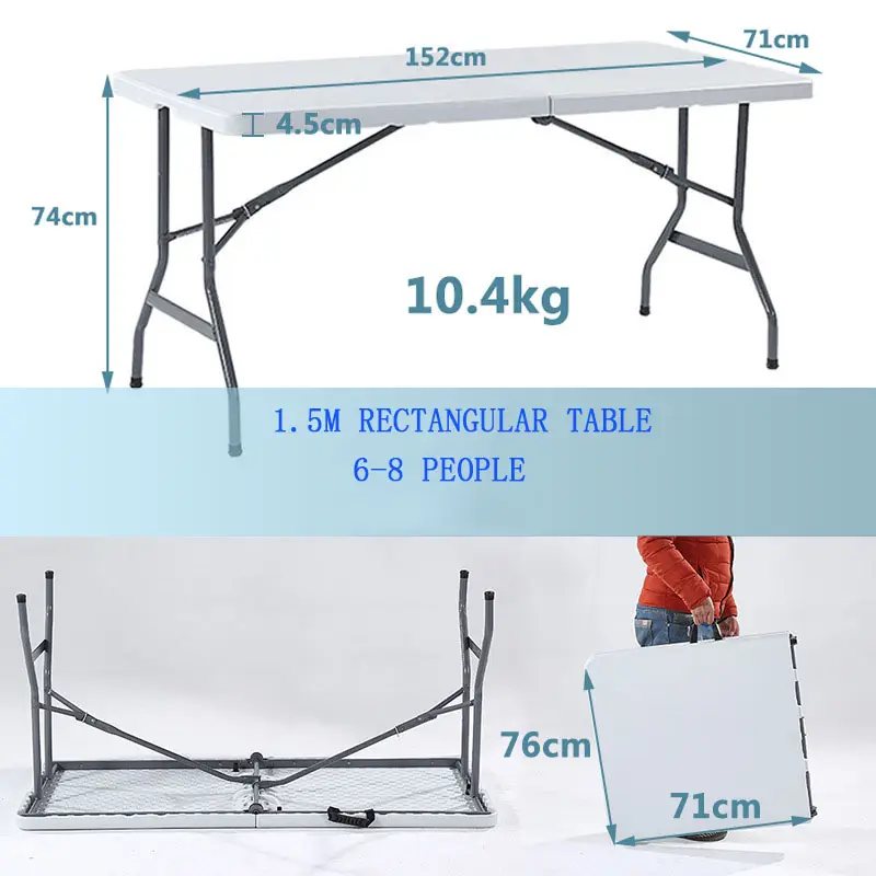 Customized 6ft Heavy Duty Outdoor Folding Camping Dining Picnic Conference Training Wedding Rectangular Plastic Tables For Events Party