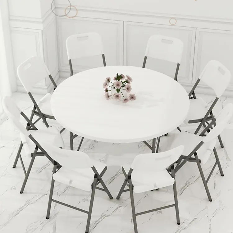 Customized 1.8m Round Table With 12 Chairs, Household Folding Plastic Outdoor Anti-aging Small Bar Table HDPE White Folding Table