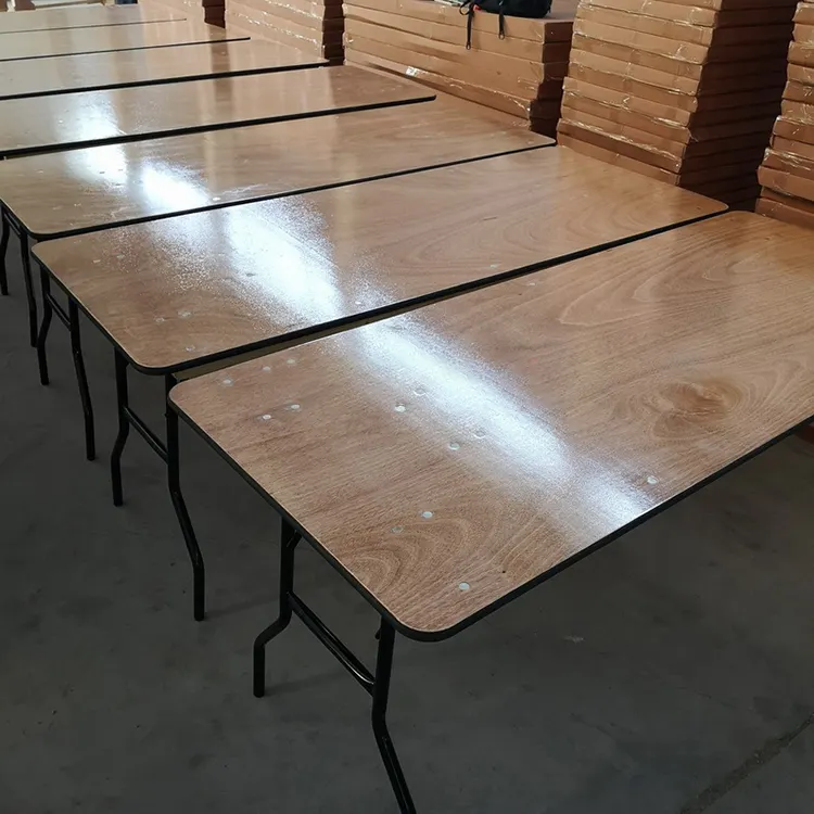Customized 6ft 72'' Rectangle Fireproof Board Plywood Folding Outdoor Dining Table, Restaurant Banquet Hotel Durable Table For Events