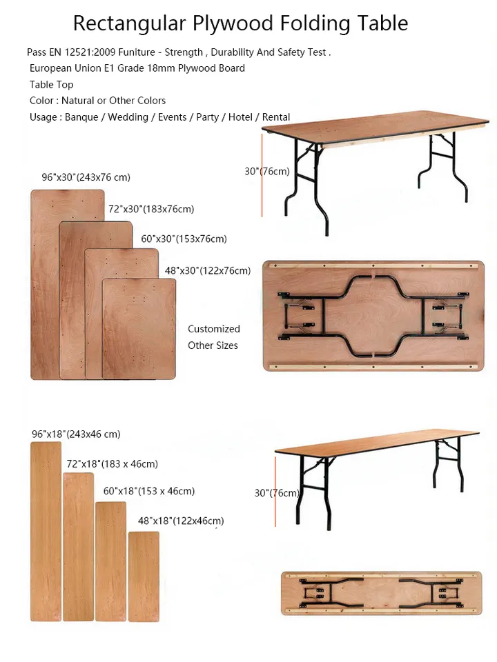 Customized 6ft 72'' Rectangle Fireproof Board Plywood Folding Outdoor Dining Table, Restaurant Banquet Hotel Durable Table For Events