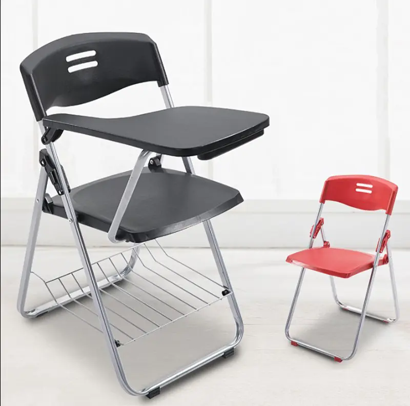 Customized Wholesale cheap folding learning and training chair with writing pad table and bookshelf, church student office conference chair