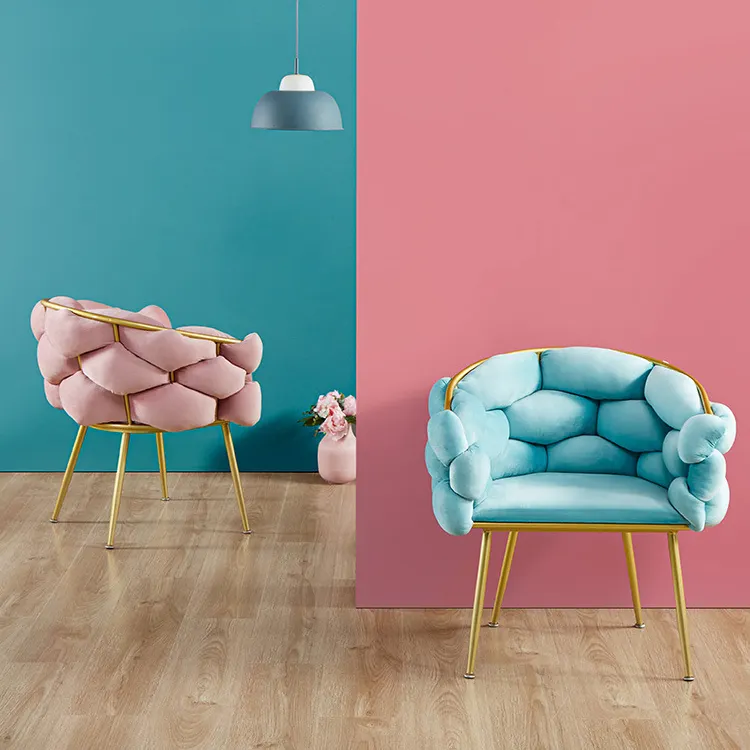 Customized Chaise Velours,Modern Luxury Velvet Fabric Chrome Gold Leg Minimalist Luxury Makeup Casual Dining Chair