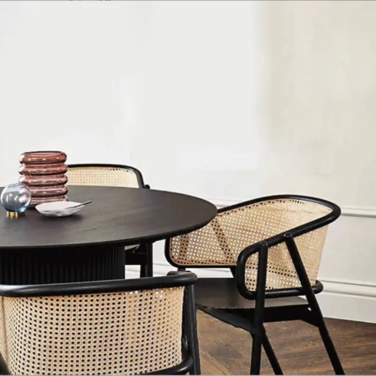 Customized Scandinavian Rattan Dining Chair Solid Wood Armchair Casual Designer Single Chair Household Book Chair