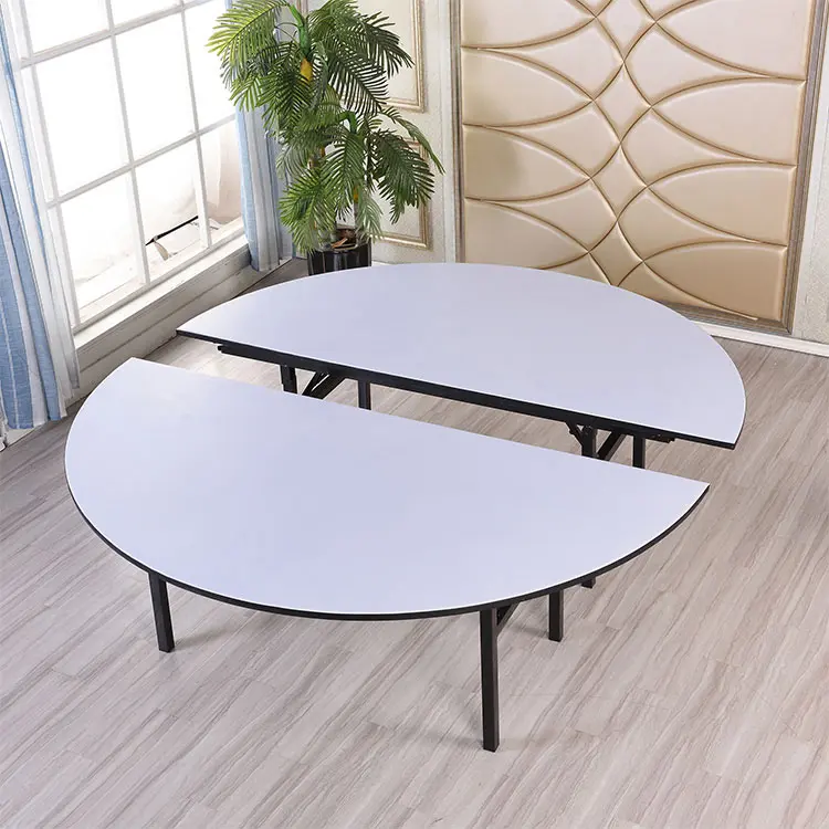 Customized Hotel Banquet Folding Table 10 People PVC Round Table, Solid Wood Meeting Wedding Table