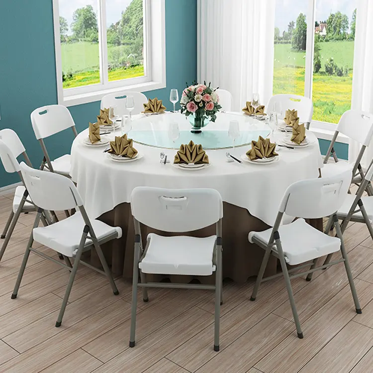 Customized 1.8m Round Table With 12 Chairs, Household Folding Plastic Outdoor Anti-aging Small Bar Table HDPE White Folding Table