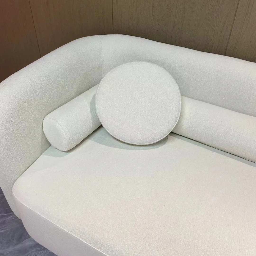 Modern Minimalist Style Custom Living Room Furniture White Teddy Fabric Curved Sofa