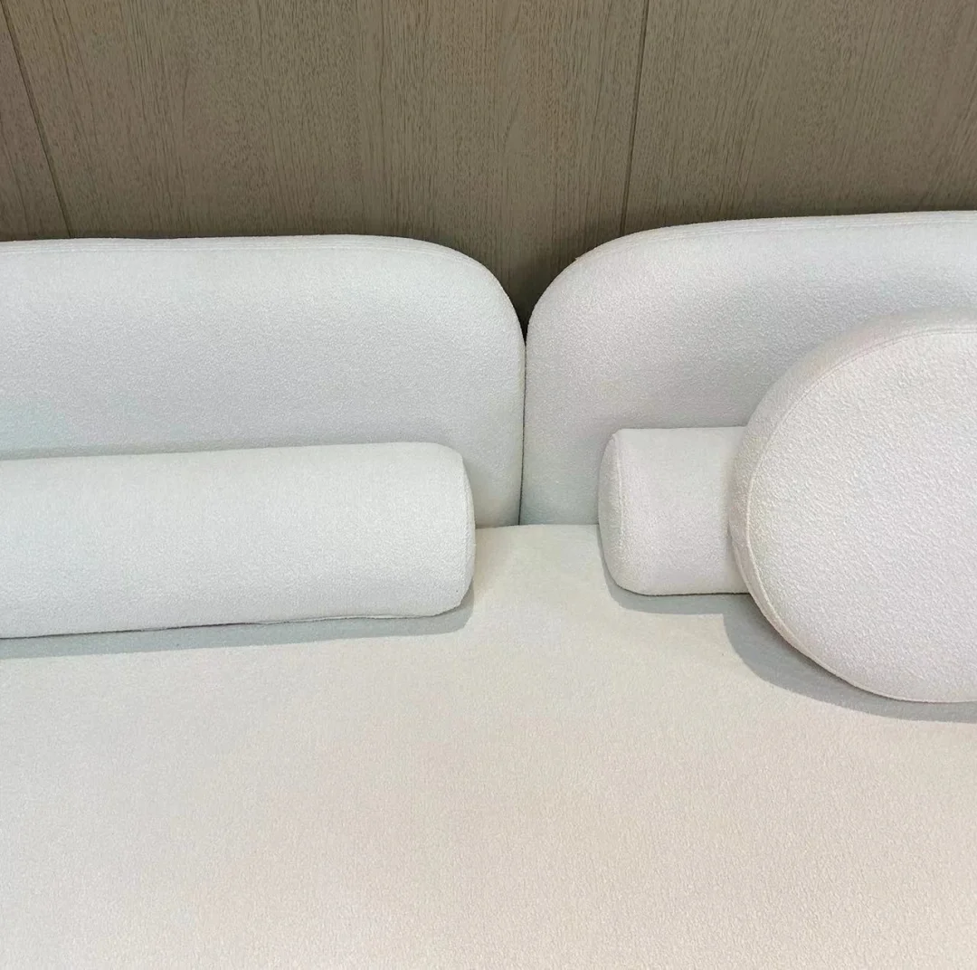 Modern Minimalist Style Custom Living Room Furniture White Teddy Fabric Curved Sofa