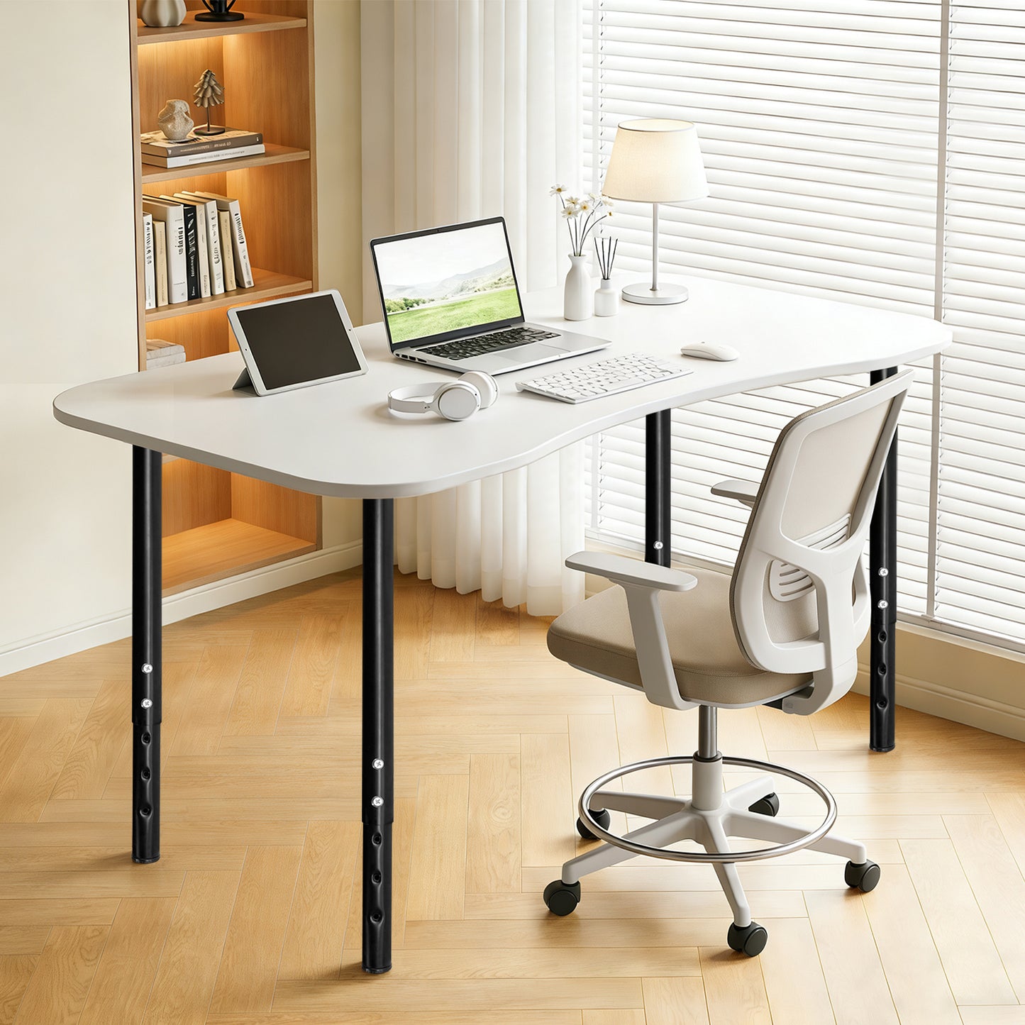 QLLY Adjustable Round Desk Leg, 24-40 inch, 60-100cm, Home Office DIY Metal Table Leg, Furniture Leg Set