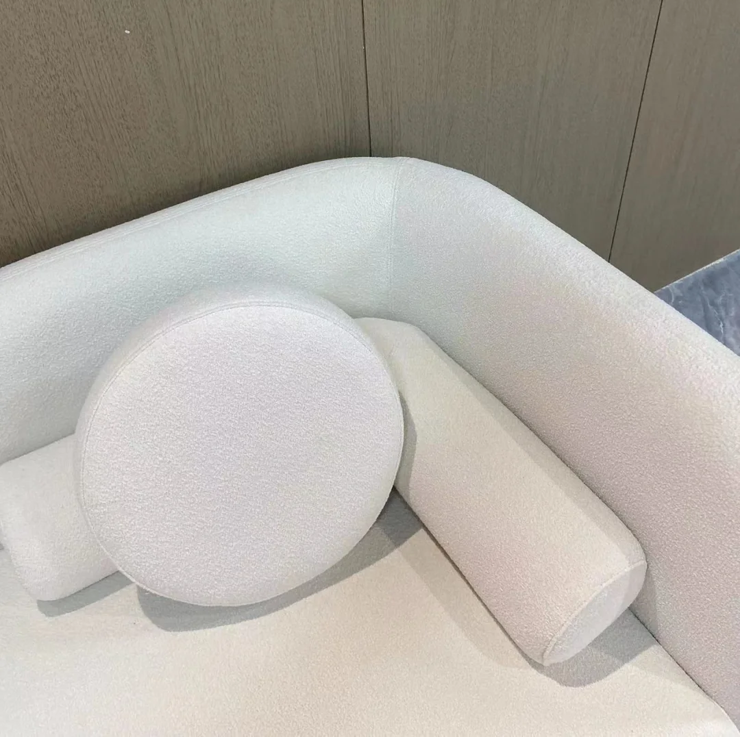 Modern Minimalist Style Custom Living Room Furniture White Teddy Fabric Curved Sofa