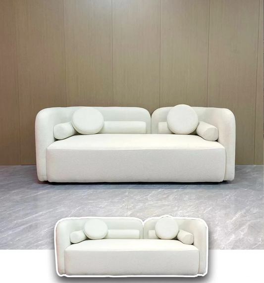 Modern Minimalist Style Custom Living Room Furniture White Teddy Fabric Curved Sofa
