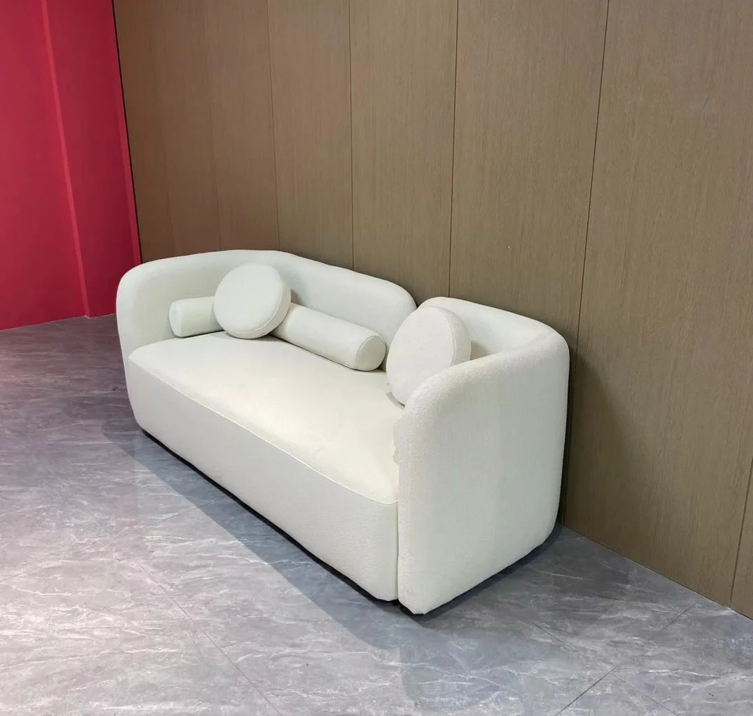 Modern Minimalist Style Custom Living Room Furniture White Teddy Fabric Curved Sofa