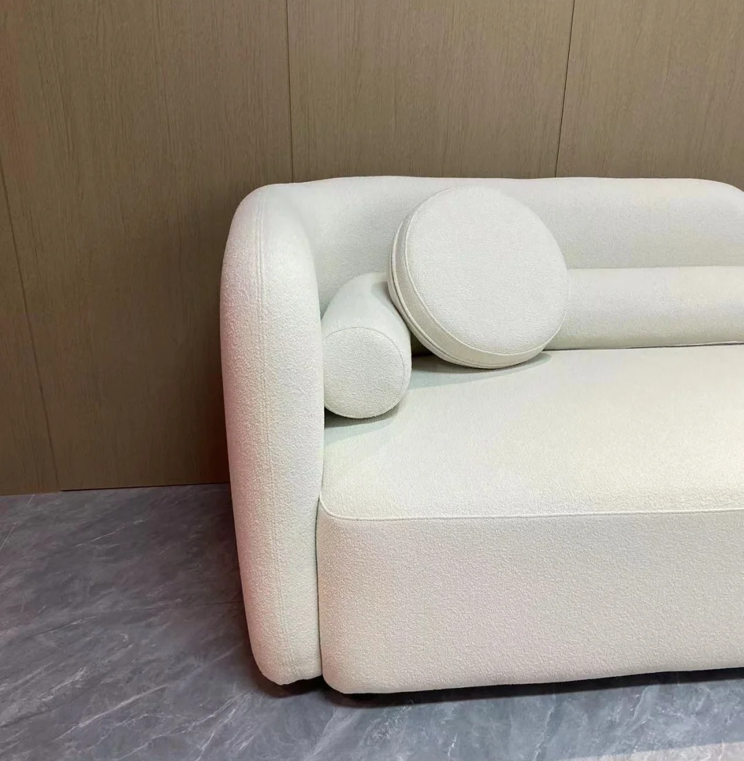 Modern Minimalist Style Custom Living Room Furniture White Teddy Fabric Curved Sofa