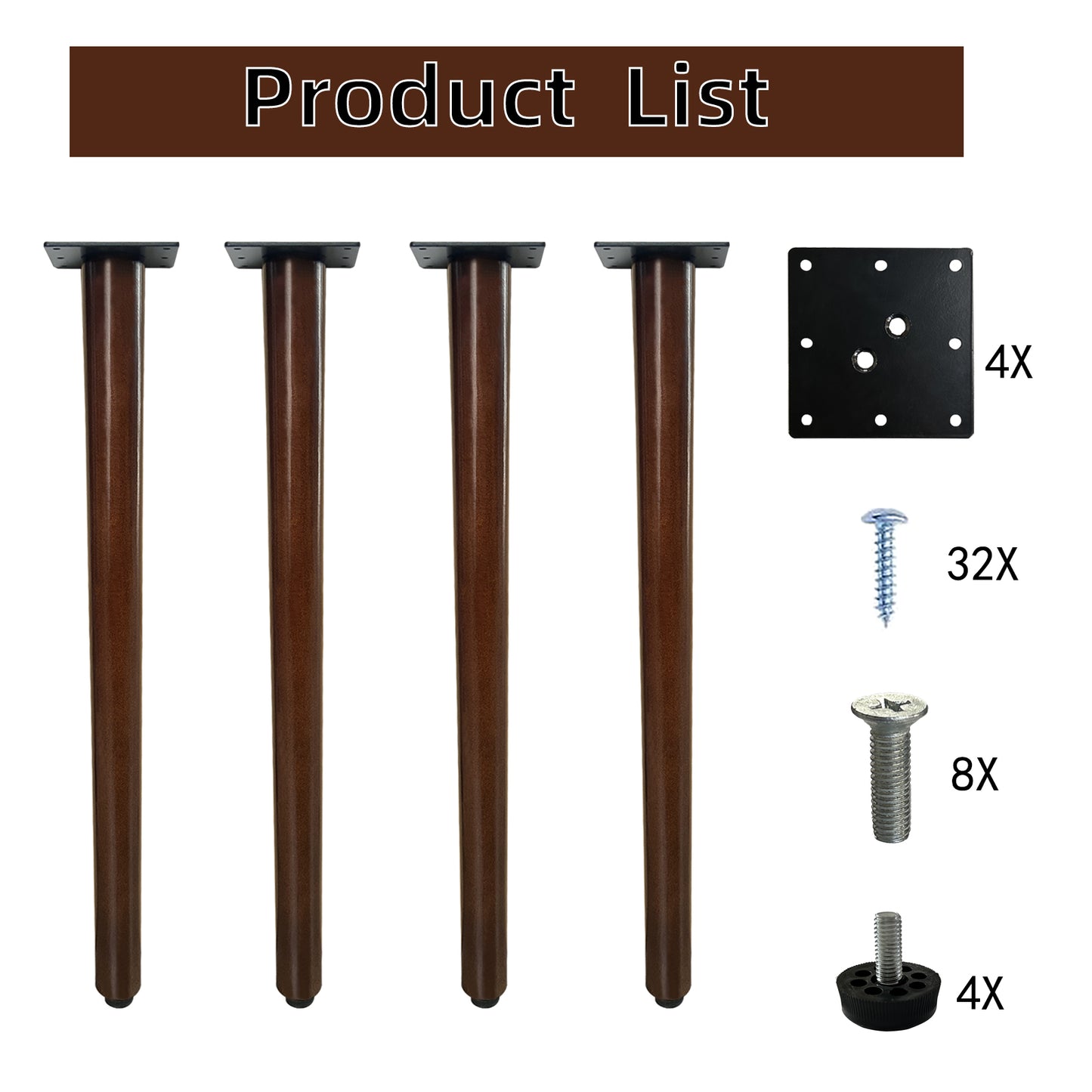 QLLY Solid Wood Round Table Legs, Wooden Desk Leg, Heavy Duty DIY Furniture Legs for Dining Table, Office Desk, Set of 4, Easy Assembly