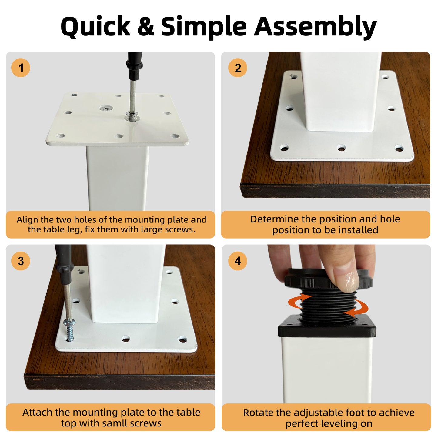 QLLY Adjustable Metal Furniture Legs, Square Office Table Furniture Leg, Set of 4
