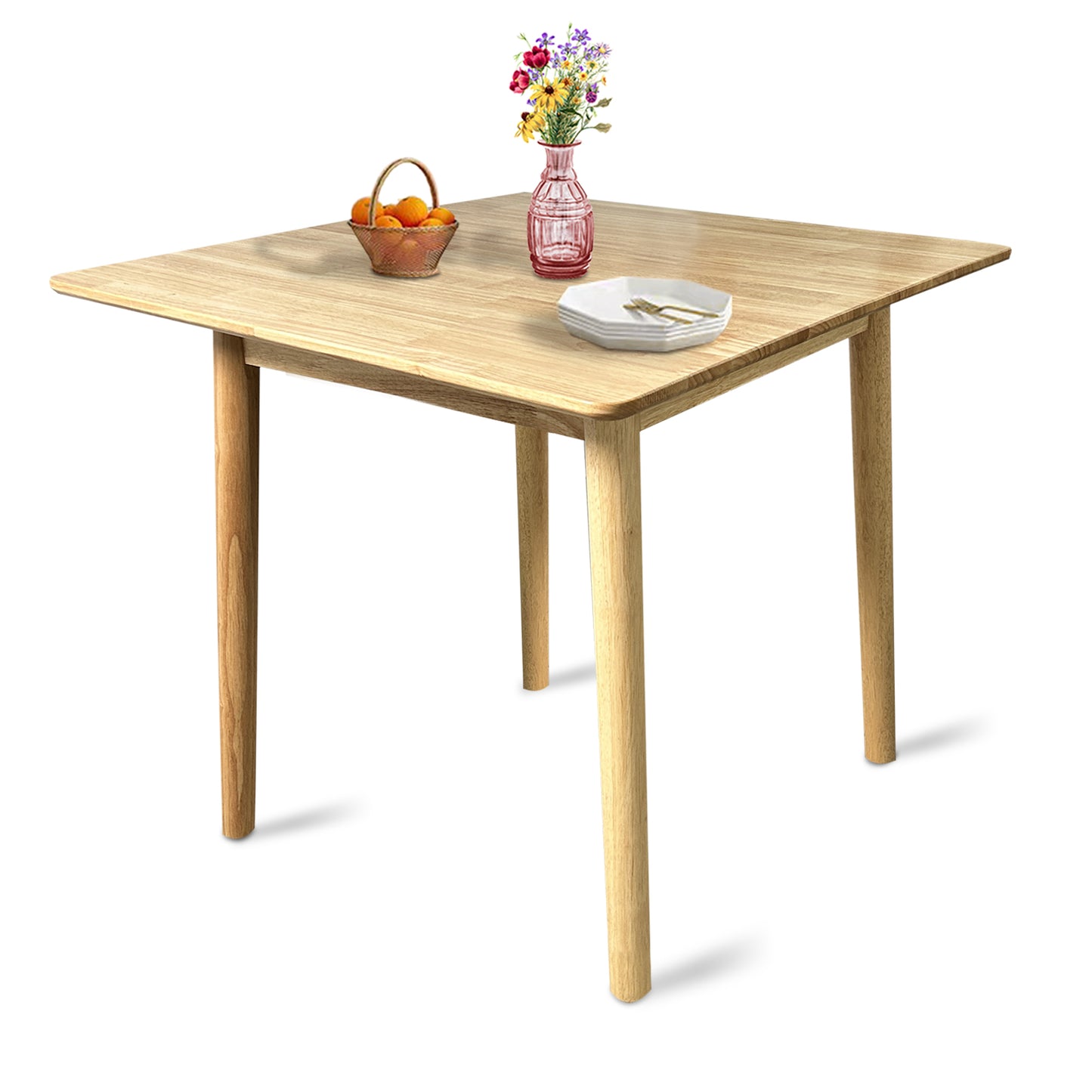 QLLY Solid Wood Rectangular Dining Table, Natural Wood Oak Kitchen Desk, Easy Assembly