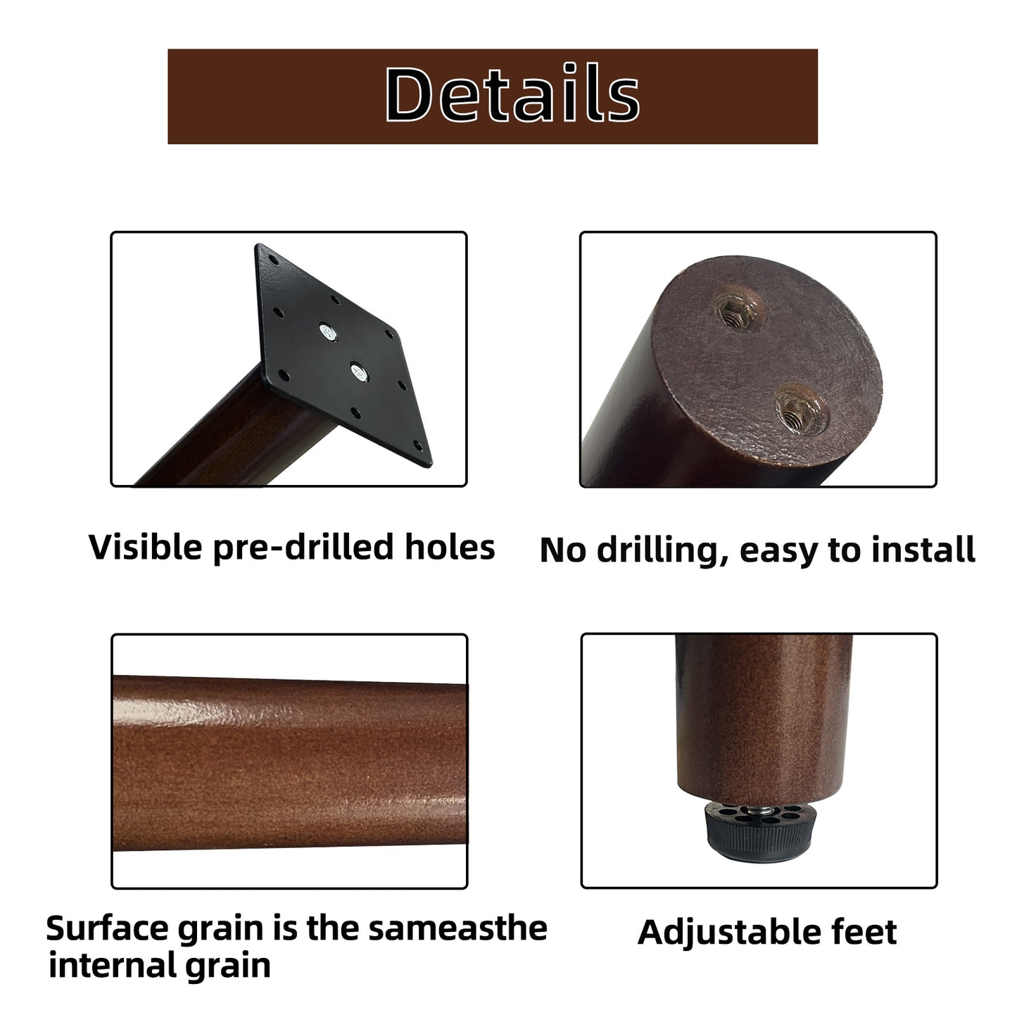 QLLY Solid Wood Round Table Legs, Wooden Desk Leg, Heavy Duty DIY Furniture Legs for Dining Table, Office Desk, Set of 4, Easy Assembly