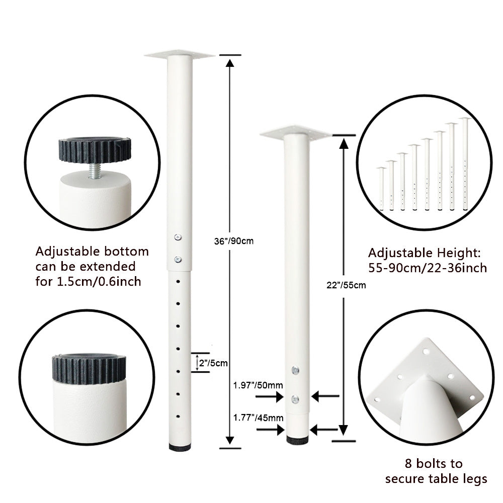 QLLY Adjustable Round Desk Leg, 22-36 inch, 55-90cm, Home Office DIY Metal Table Leg, Furniture Leg Set