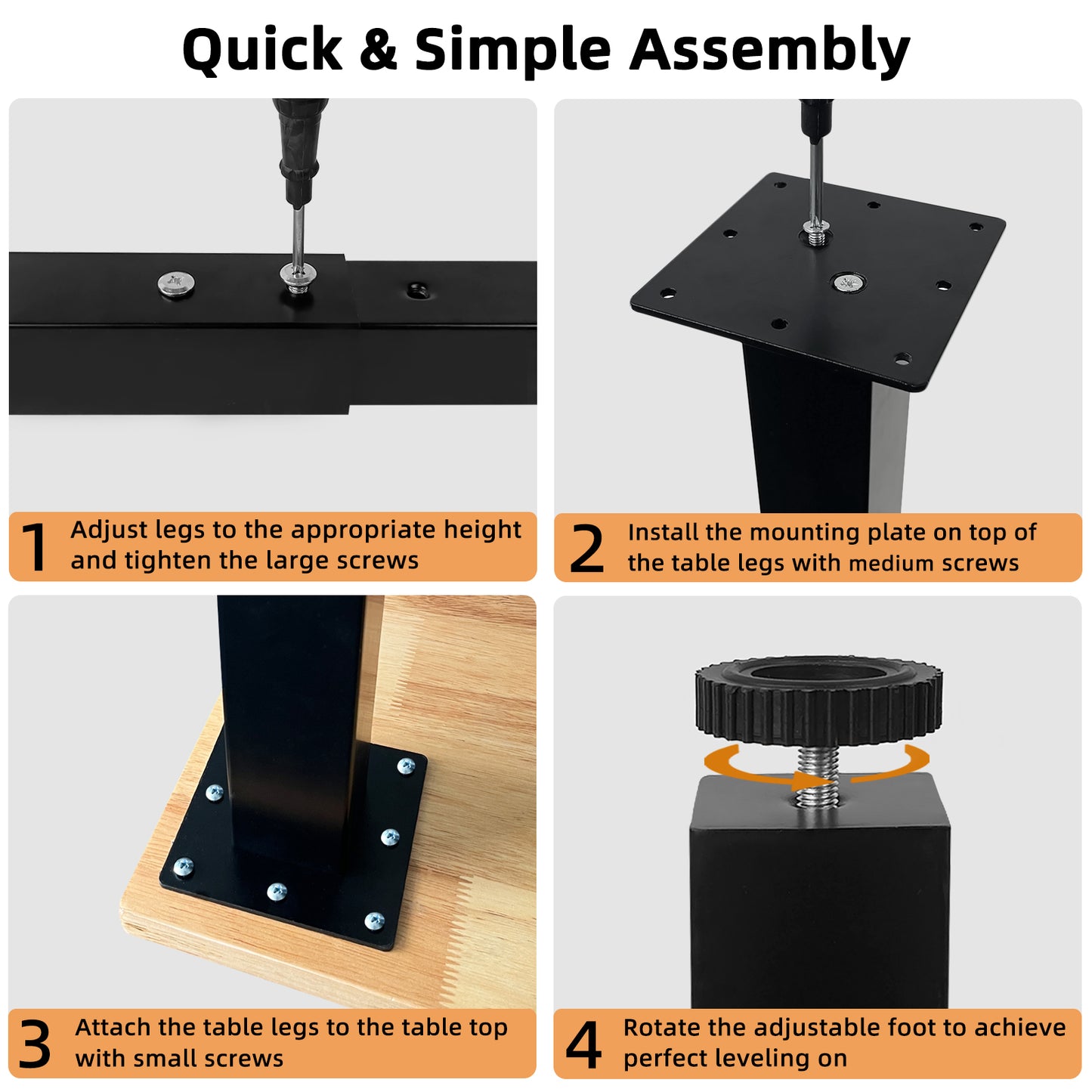 QLLY Adjustable Square Table Leg, 24-40 inch, 60-100cm, Home Office Custom DIY Table Legs, Furniture Leg Set