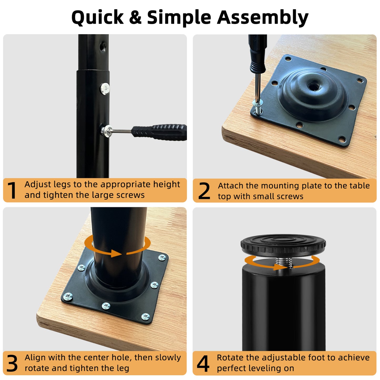 QLLY Adjustable Metal Table Leg, 24-40 inch, 60-100cm, Home Office DIY Desk Leg, Furniture Leg Set