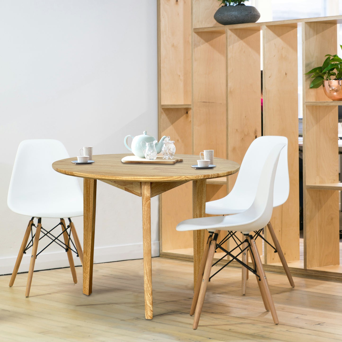 QLLY Round Solid Dining Table for 2-4 People, Wooden Kitchen Table for Small Space, Easy Assembly